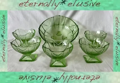 Buy SOWERBY 30s Retro Depression Pressed Glass Fruit Sundae Bowl 5 Stemmed Dish Set • 50£
