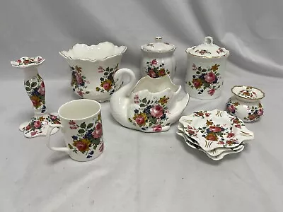 Buy 10 Piece Fenton Bone China Set - Floral Rose Design Vases, Candle Holder, Dish • 29.99£