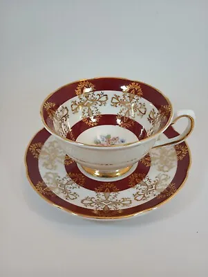 Buy Royal Grafton Fine Bone China Maroon Gold Tea Cup With Saucer Desert Plate • 23.62£