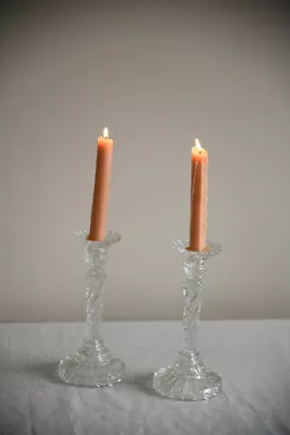 Buy Pair Vintage Clear Glass Candlesticks • 60£