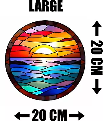 Buy Sunset Sea Stained Glass Effect Static Cling Window Sticker Colourful Gift • 9.99£
