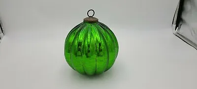 Buy Antique Large Green Crackle Glass Mercury Glass Ribbed Ornament 6 3/4  Kugel • 188.80£