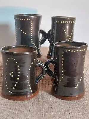 Buy X4 Large Studio Pottery Mugs Hand Thrown In Red Earthenware And Tenmoku Glaze • 28£