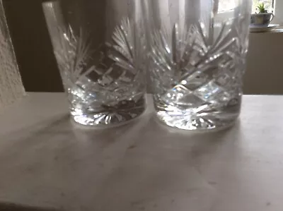 Buy Two Cut Glass Whiskey Glasses 3.1/2 X 3.1/4 Inches • 19£
