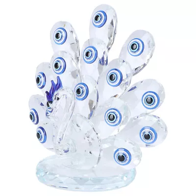 Buy Clear Glass Peacock Figurine Miniature Animal Sculpture Decorative Centerpiece • 17.35£