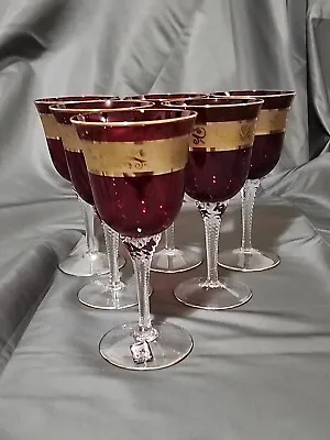 Buy BOHEMIAN RED COLORED RUCKL & SONS V Celnicka WINE GLASSES SET OF SIX • 57.90£