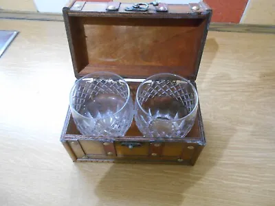 Buy Pair Of Cut Glass Whiskey Tumblers In Decorative Wooden Box • 9.99£
