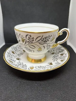 Buy Vintage Tuscan Fine English Bone China Cup And Saucer Gold Grey Floral D 1032 • 23.72£