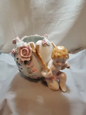 Buy Antique VTG  Dresden Germany Cherub Putti Figurine Holding Basket Dish Bowl 4  • 34.13£