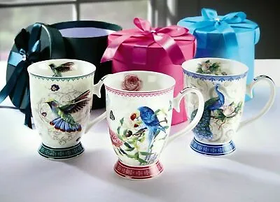 Buy Fine China Mugs 3x Paradise Birds Footed Coffee Set Tea Cups Home Gift Box • 21.95£