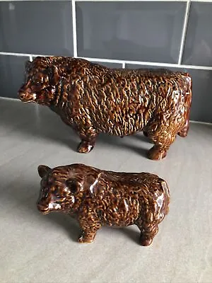Buy 2 Pottery Highland Cattle / Cow 9” Long X 5.5” Tall..5” Long X 3” Tall. Perfect. • 18£