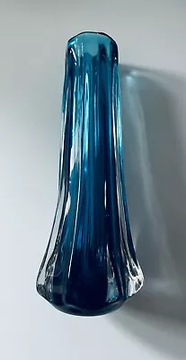 Buy Vintage Kingfisher Blue Whitefriars Glass Vase 8 Sided Pattern Number #9781 VGC • 45£