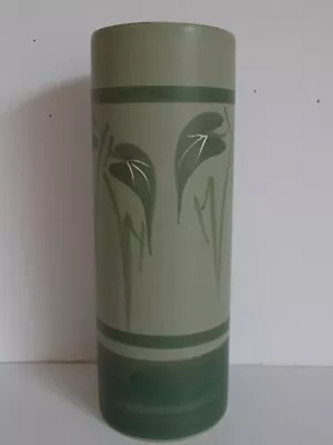 Buy Cinque Ports Pottery Rye Cylinder Vase Green With Leaf Design • 4.99£
