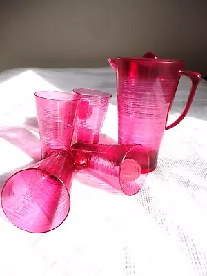Buy Clear Pink Acrylic Drink Hi Ball Cups & Jug, Plastic Tumblers Glasses Jug Set • 11.99£