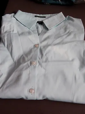 Buy New Lands End 3q No Iron Pinpoint Oxford Split Neck  Blouse - China Blue Size 2 • 15.55£