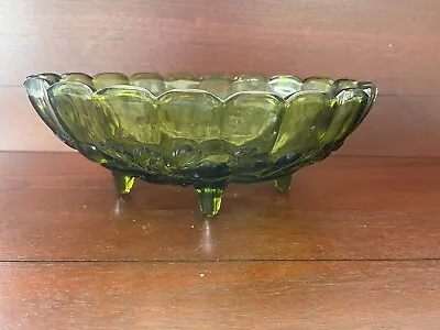 Buy Vintage Harvest Grape Indiana Green Glass Footed Oval Center Fruit Bowl 12” • 14.20£