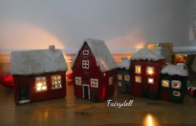 Buy Village Pottery Christmas Snow Capped Houses Cottage Candle Holders 3 Choices • 15.95£
