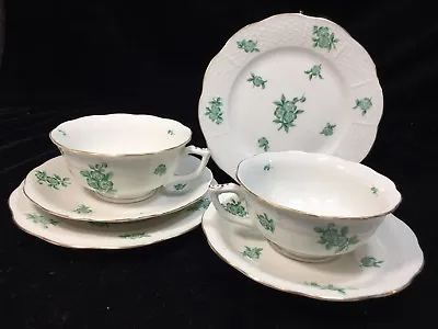 Buy (2) Herend 'GREEN FLOWERS'  TEA TRIO - Teacup, Saucer, Plate - Pattern #HER63  • 128.03£