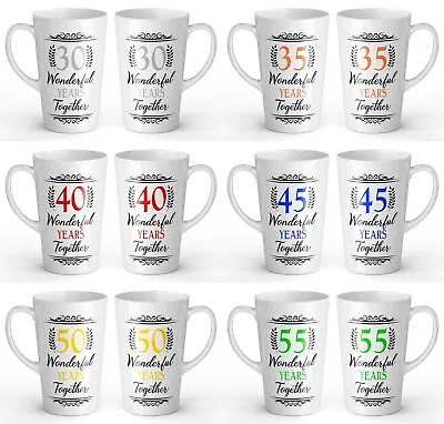Buy 17oz Pair Of Wonderful Years Together Anniversary (1st-70th) Gift Latte Mugs • 14.99£