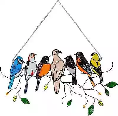 Buy Jetisva Stained Glass Window Hangings Double Sided 7 Multicolor Bird Ornaments  • 11.45£