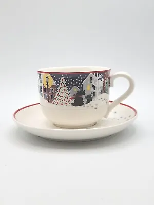 Buy Noritake Holiday Porcelain Cup & Saucer Christmas Village Snow Scene Scottie Dog • 12.45£