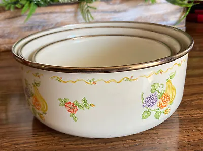 Buy Vintage M Kamenstein Floral Fruit Mixing Bowls Set Of 3 DISTRESSED • 15.37£