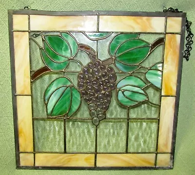 Buy VINTAGE FAUX STAINED GLASS 15  X 15.5  PURPLE GRAPES GREEN LEAVES HANGING PANEL • 61.14£