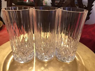 Buy Crystal High Ball Glasses Cut Diamond Pattern Lot Of 3 Height 5 7/8 Inches USED • 32.61£