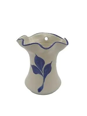 Buy Williamsburg Pottery Wall Pocket Vase Ruffled Edge Cobalt Blue Leaf Design 3.45” • 21.23£