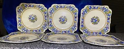 Buy Crown Ducal China 1954 FLORENTINE Square Luncheon Plates Chip On Back Grapes • 81.52£