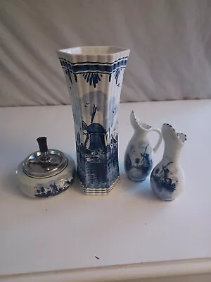 Buy Rare Antique Vintage Delft Holland Ribbed Beaker Vase Plus Ashtray And Extra Bit • 20£