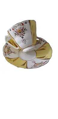 Buy Rare Radfords Fenton Deco Rare Yellow Enamel Floral Painted Teacup & Saucer • 19.95£