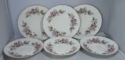 Buy Royal Standard Side 3 Cake Plates And 3 Saucers Plate 6 Items Moss Rose  • 10£