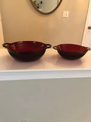 Buy Vintage Red Depression Glass Bowls W/handles(anchor Hocking) • 12.25£
