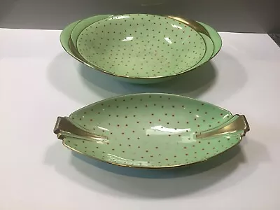 Buy Vintage Carlton Ware - Polka Dot Pattern  -  Two Green Dishes  • 14£