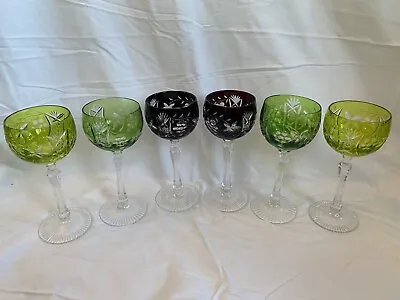 Buy Wine Goblet Bohemian Crystal Harlequin Coloured Overlay Cut Glass 8x19.5cm • 129.99£