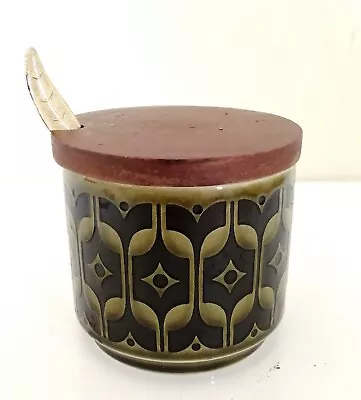 Buy Green And Brown HORNSEA Pottery Heirloom Lidded Sugar Bowl Sauce Jam Jar & Spoon • 12.99£