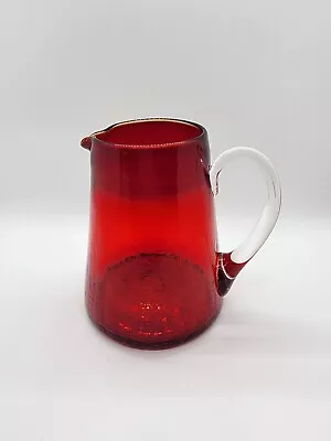 Buy Red Crackle Glass Pitcher Clear Applied Handle • 6.70£