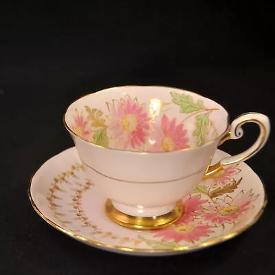 Buy Plant Tuscan Footed Cup & Saucer 8887H Pink Asters W/Gold & Scrollwork 1947-1960 • 46.97£