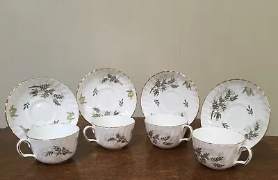 Buy 4 ADDERLEY Small Teacups & Saucers English Bone China~Ferns & Helicopter Seeds • 25.65£