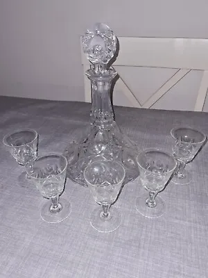 Buy Beautiful Vintage Crystal Sherry Decanter With Glasses. Very Good Condition  • 25£