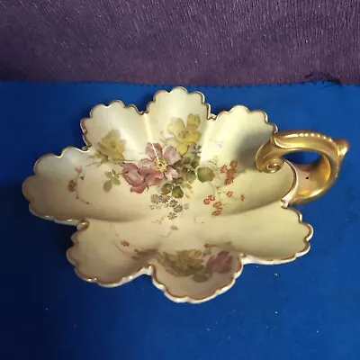 Buy Antique 19thc  Royal Worcester Blush Ivory  Handle Dish Leaf Shaped Floral • 45£