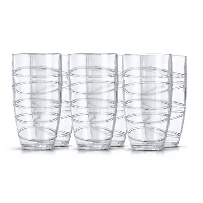 Buy 6 Tall Reusable Tumbler Glasses Plastic Clear Swirl Summer Party BBQ Picnic 700m • 9.94£