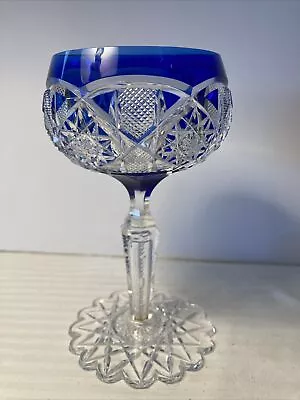 Buy Val Saint Lambert Crystal Cut To Clear 5.5  Cobalt Blue Wine Hock Glass * XLNT! • 74.40£