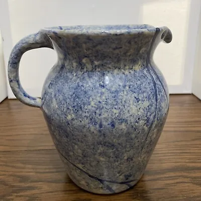 Buy Ellis Pottery Blue Sponge Ware Decorative Stoneware Art Pottery Pitcher • 24.07£