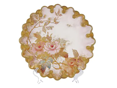 Buy Antique Doulton Burslem Cabinet Plate Scalloped Edge Pink Rose Design C1886 23cm • 79.99£