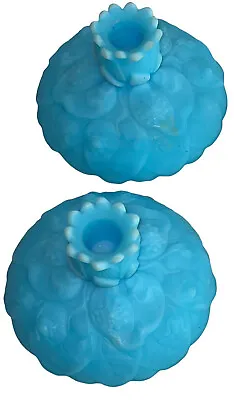 Buy Fenton Candle Holder Blue Satin Cabbage Rose Pattern Vintage Pair Of 2 • 29.33£
