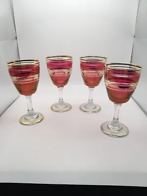 Buy 🐞Vintage Cranberry And Gold Glasses X 4🐞 • 5.99£