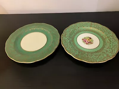 Buy George Jones Crescent China Mixed Pair Green Gilt Side Plates • 13£