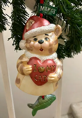Buy Santa Cat Ceramic Christmas Ornament Midwest Of Cannon Falls Heart/ Fish 10  Vtg • 13.40£
